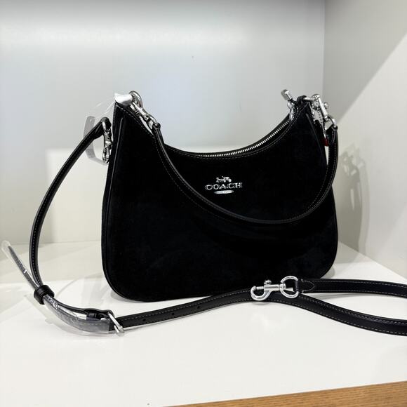 COACH Teri Hobo Bag With Cherry Charm CCZ88 suede/Silver/Black - Picture 8 of 12